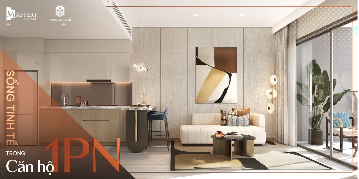 Không gian mở thoáng sáng của căn hộ 1PN Masteri LakeSide